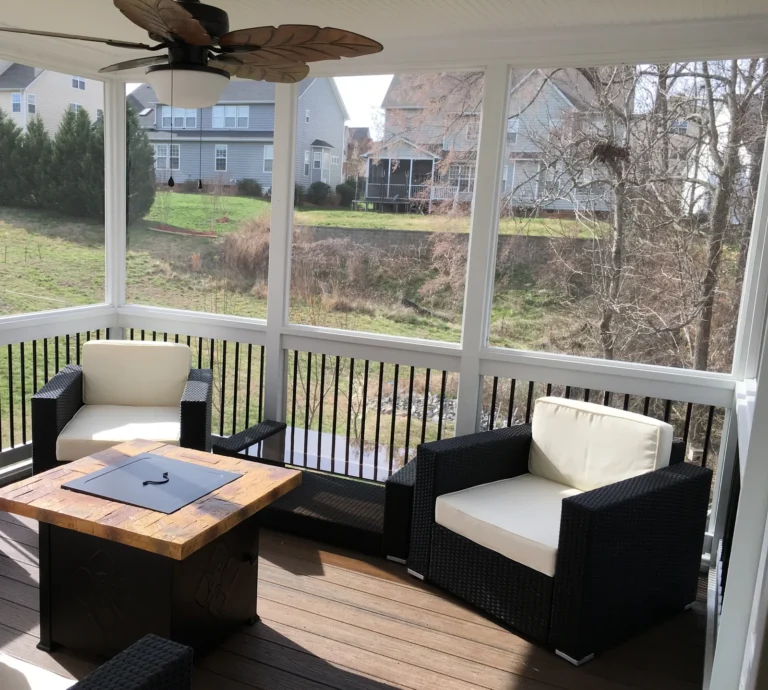 Inside the finished screened porch with composite decking