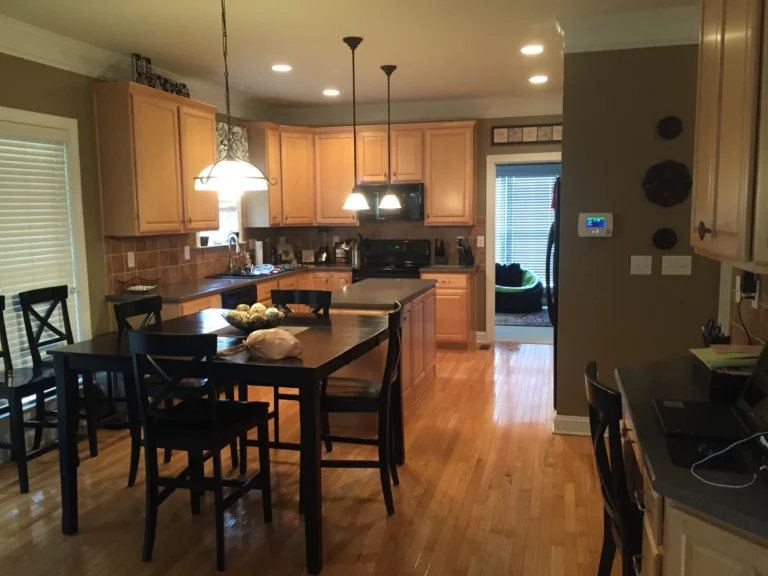 Before: maple kitchen and dining area